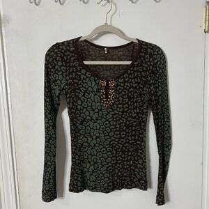 Y2K Vintage Beaded Teal Leopard Print Top by Language Los Angeles